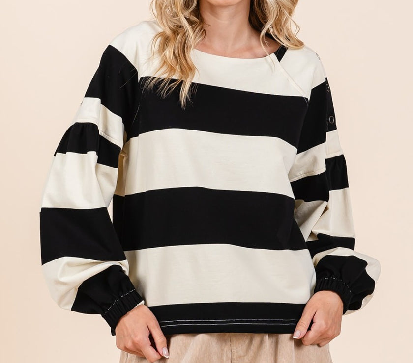 Mittoshop Striped Snap Shoulder Long Sleeve T-Shirt