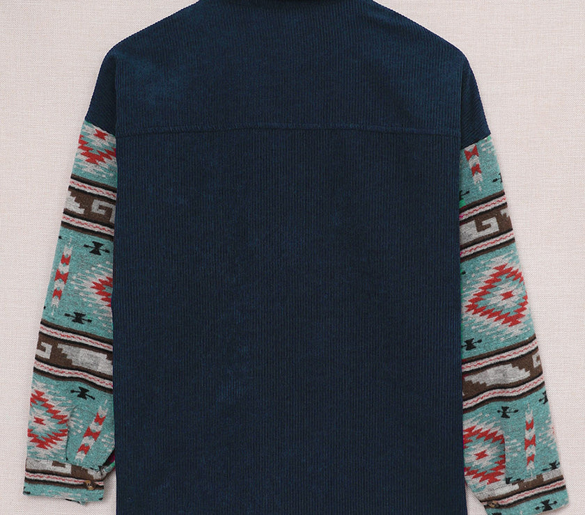 Pocketed Geometric Collared Neck Shacket