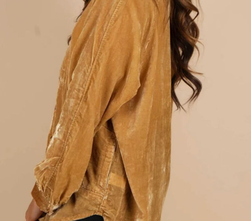 Button Down Loose Fit Velvet Shirt