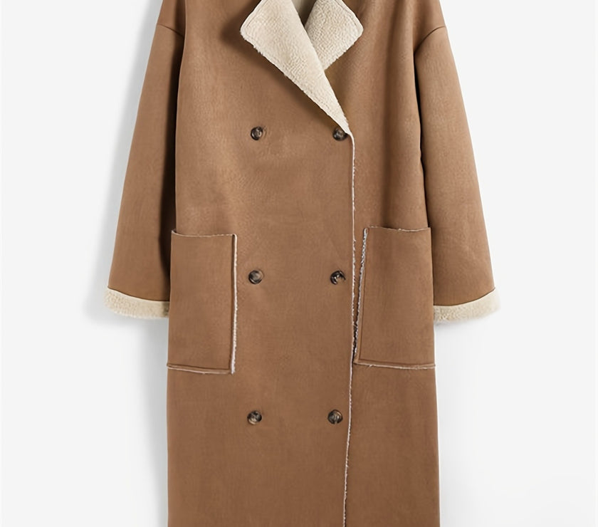 Plus Size Drop Shoulder Sherpa Longline Coat