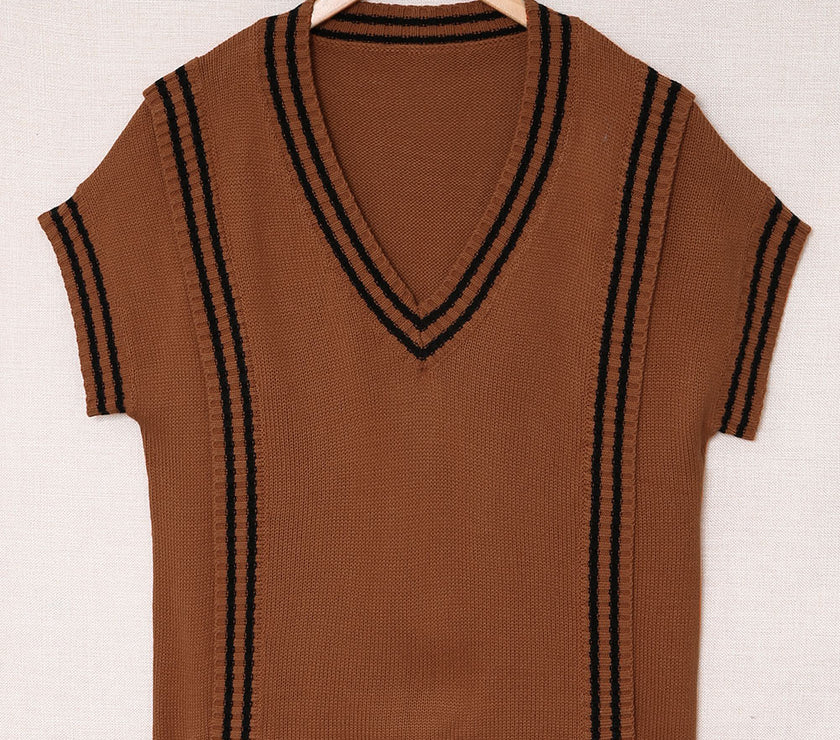 Striped Trim V-Neck Sweater Vest