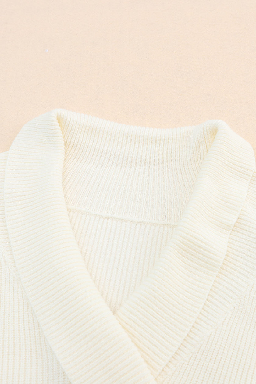 Ribbed Surplice Long Sleeve Sweater