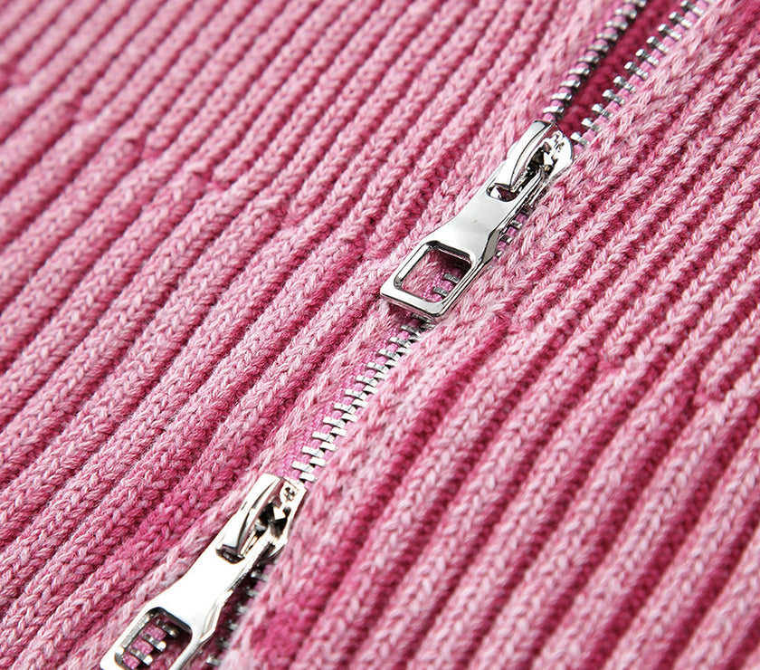 Double Take Ribbed Off-Shoulder Zip Up Long Sleeve Cardigan