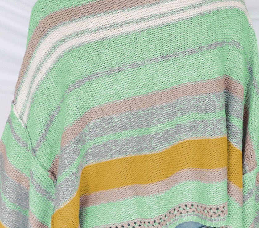Contrast Striped Boat Neck Dropped Shoulder Sweater
