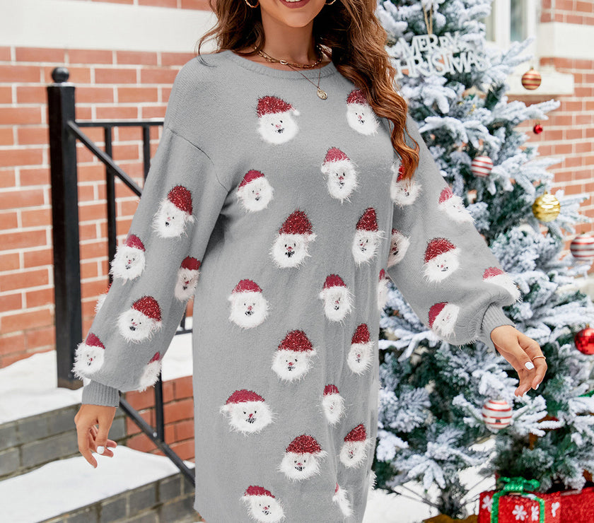 Round Neck Dropped Shoulder Sweater Dress
