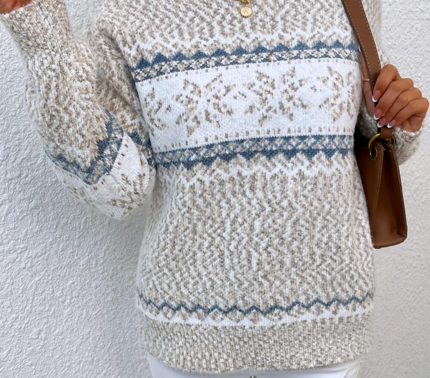 Snowflake Pattern Mock Neck Sweater