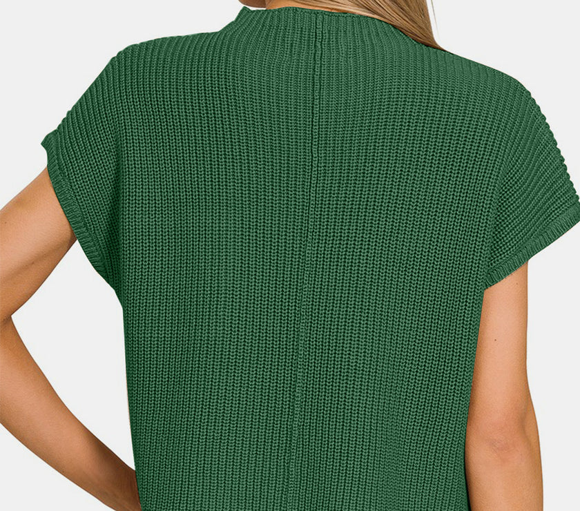 Zenana Mock Neck Short Sleeve Cropped Sweater