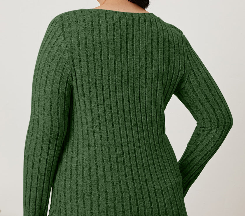 Basic Bae Full Size Ribbed V-Neck Long Sleeve T-Shirt