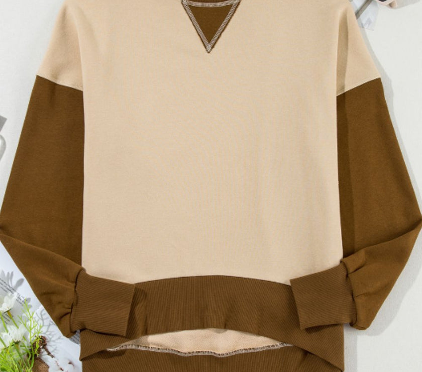 Color Block Round Neck Long Sleeve Sweatshirt