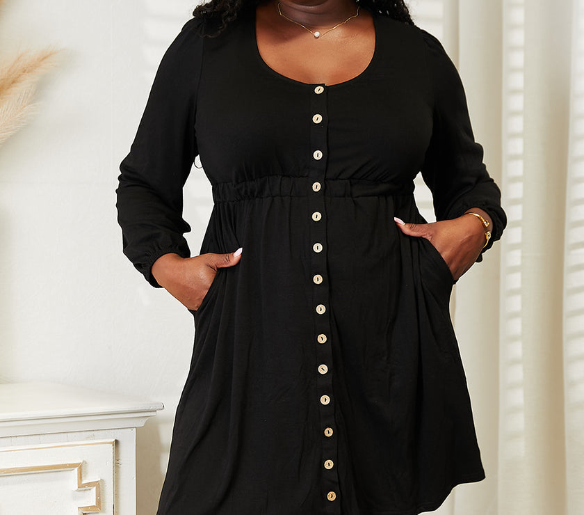 Double Take Scoop Neck Empire Waist Long Sleeve Magic Dress