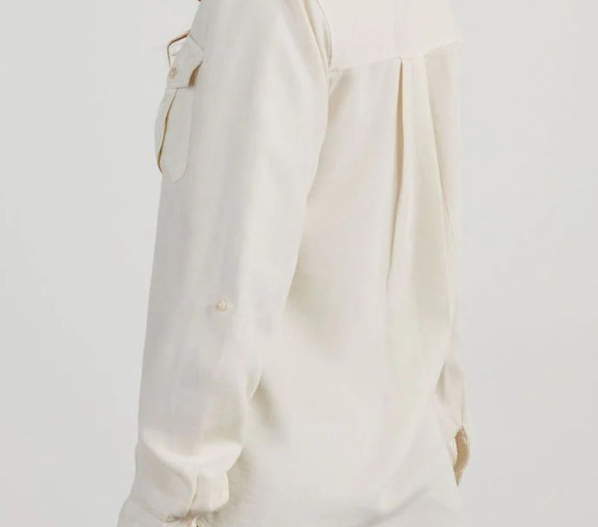 Collared Neck Roll-Tab Sleeve Denim Top