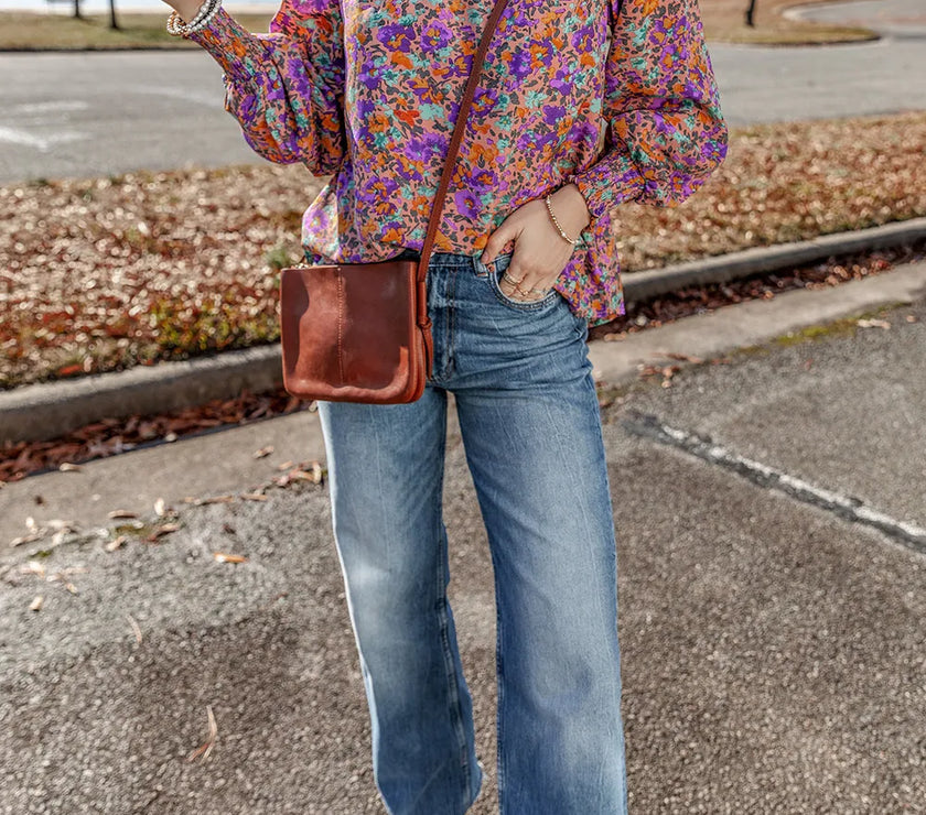 Floral Round Neck Long Sleeve Blouse
