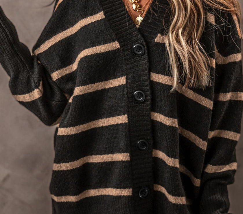 Striped Button Down Long Sleeve Cardigan