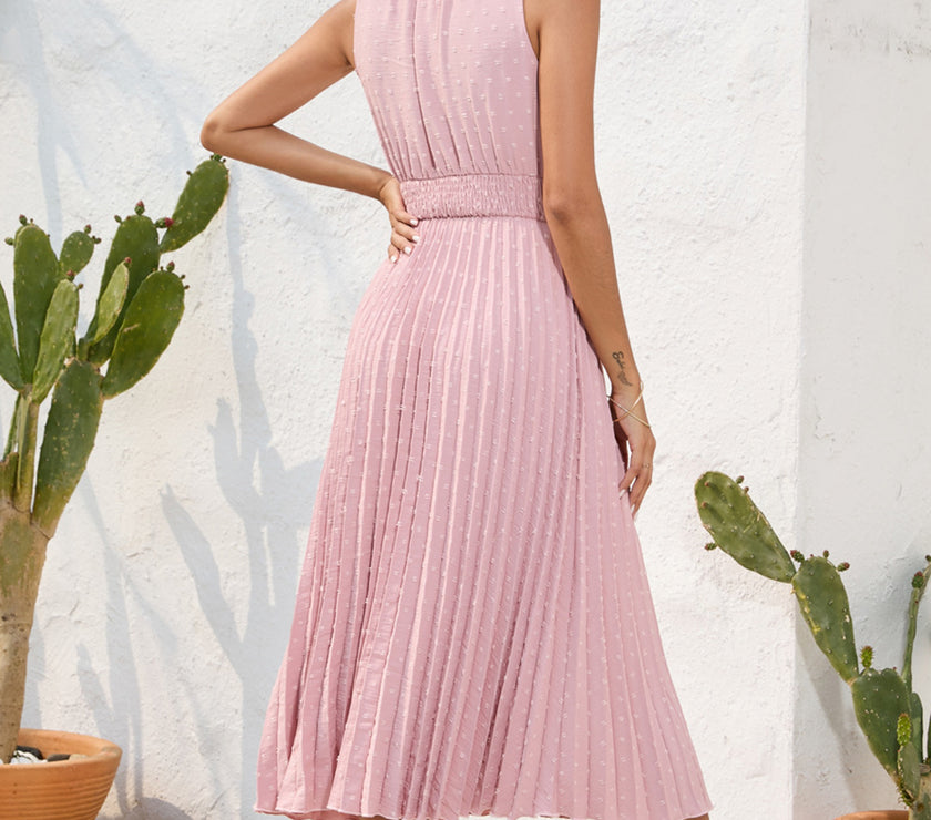 Swiss Dot Tie Neck Sleeveless Dress