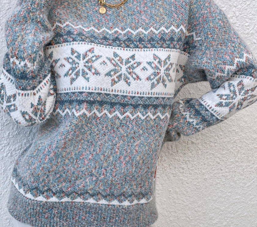 Snowflake Pattern Mock Neck Sweater