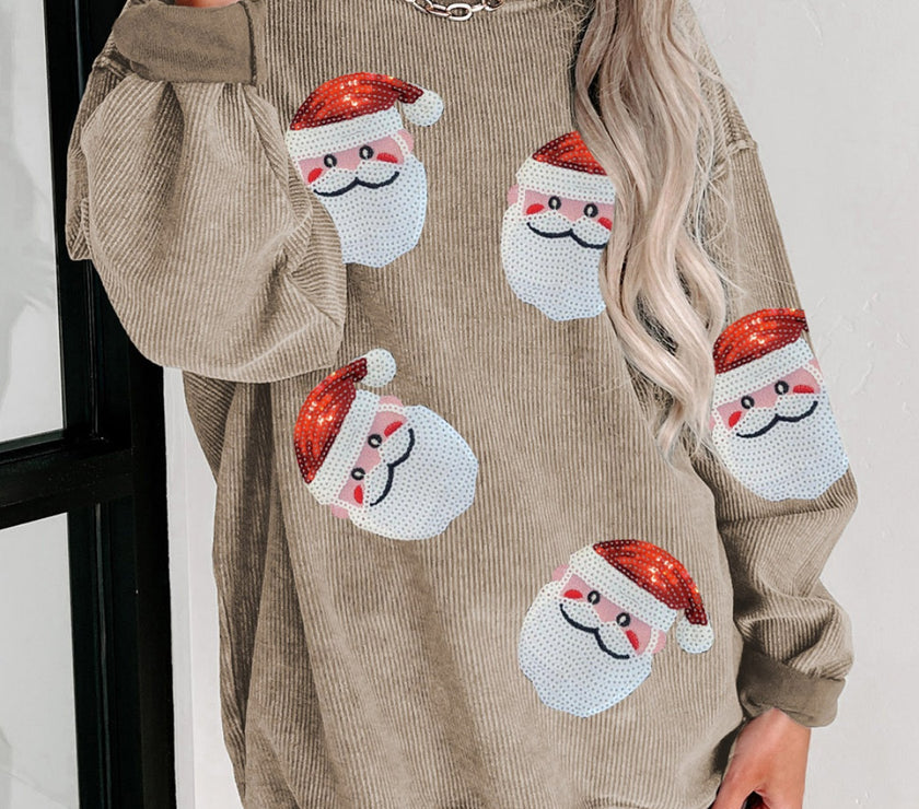 Sequin Santa Patch Ribbed Sweatshirt