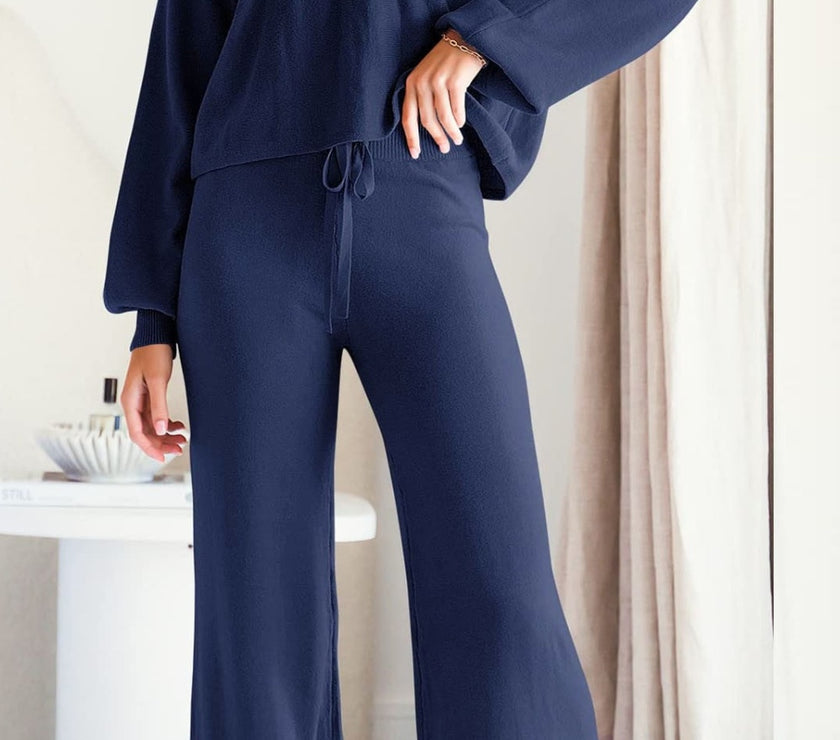 Round Neck Long Sleeve Top and Pants Set