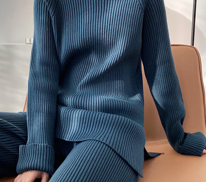 Mock Neck Raglan Sleeve Top and Pants Sweater Set