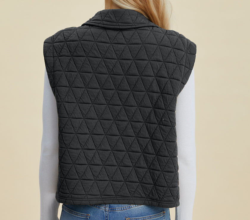 Double Take Full Size Pocketed Texture Snap Down Vest Coat