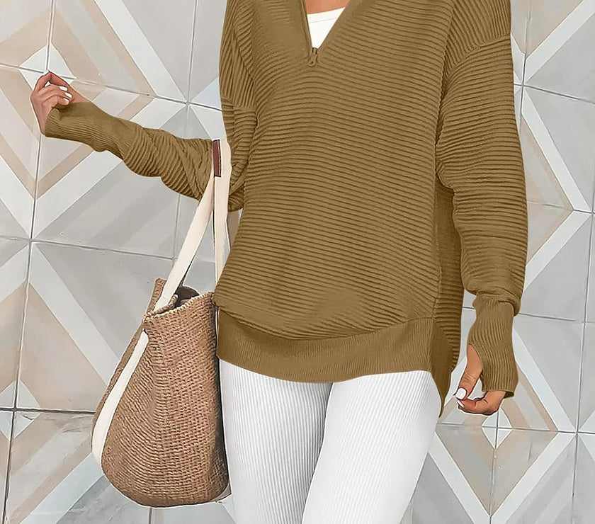 Half Zip Long Sleeve Knit Top