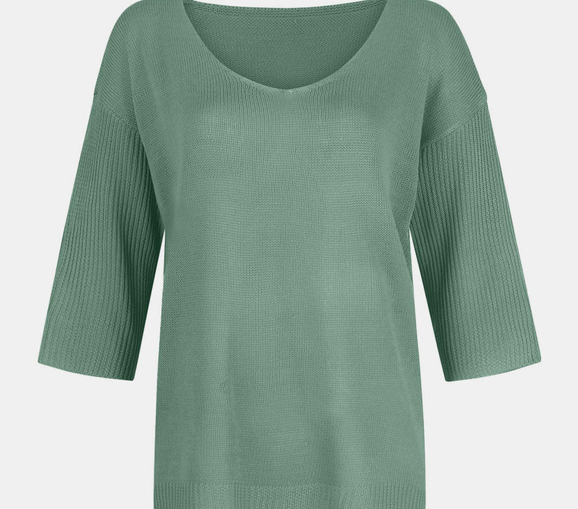 V-Neck Three-Quarter Sleeve Knit Top