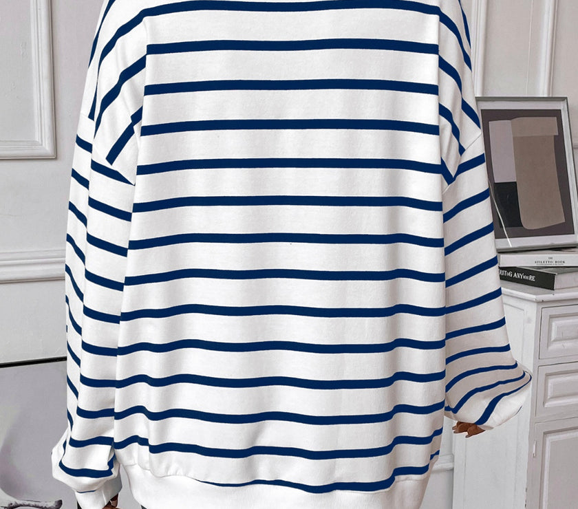 Lovelet Striped Round Neck Long Sleeve Sweatshirt