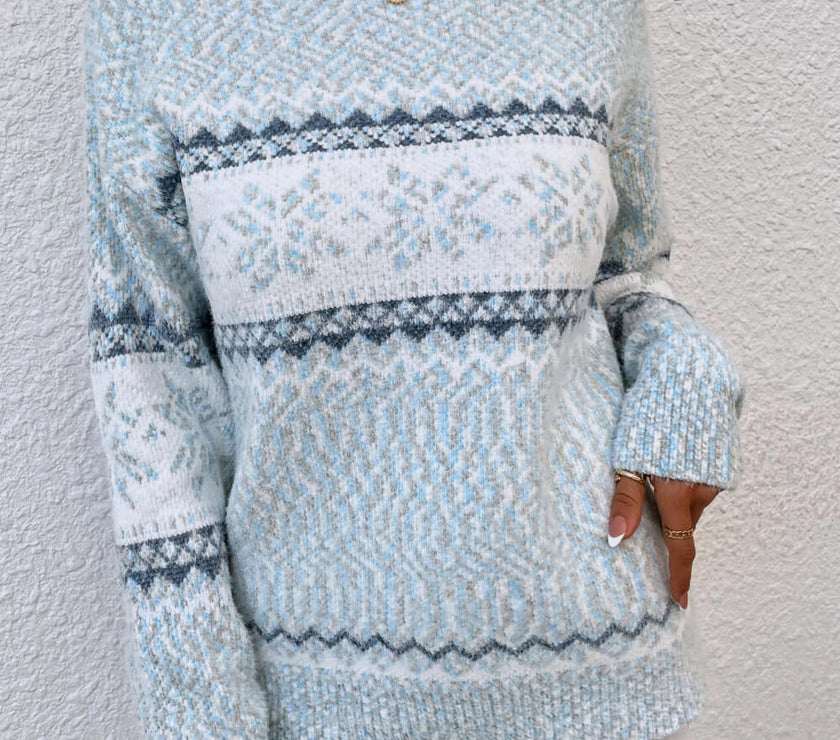 Snowflake Pattern Mock Neck Sweater