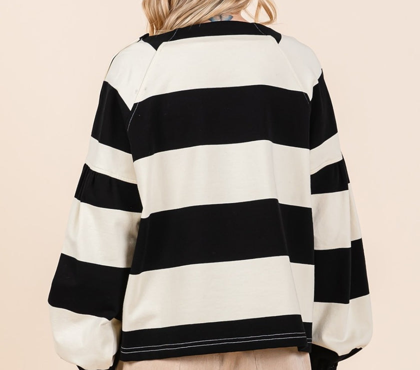 Mittoshop Striped Snap Shoulder Long Sleeve T-Shirt
