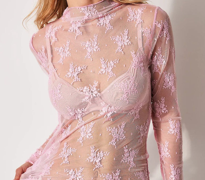 Lace Mock Neck Long Sleeve Blouse