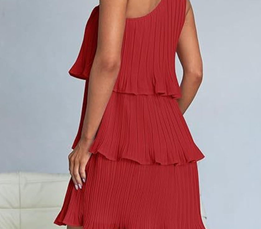 Layered Single Shoulder Mini Dress