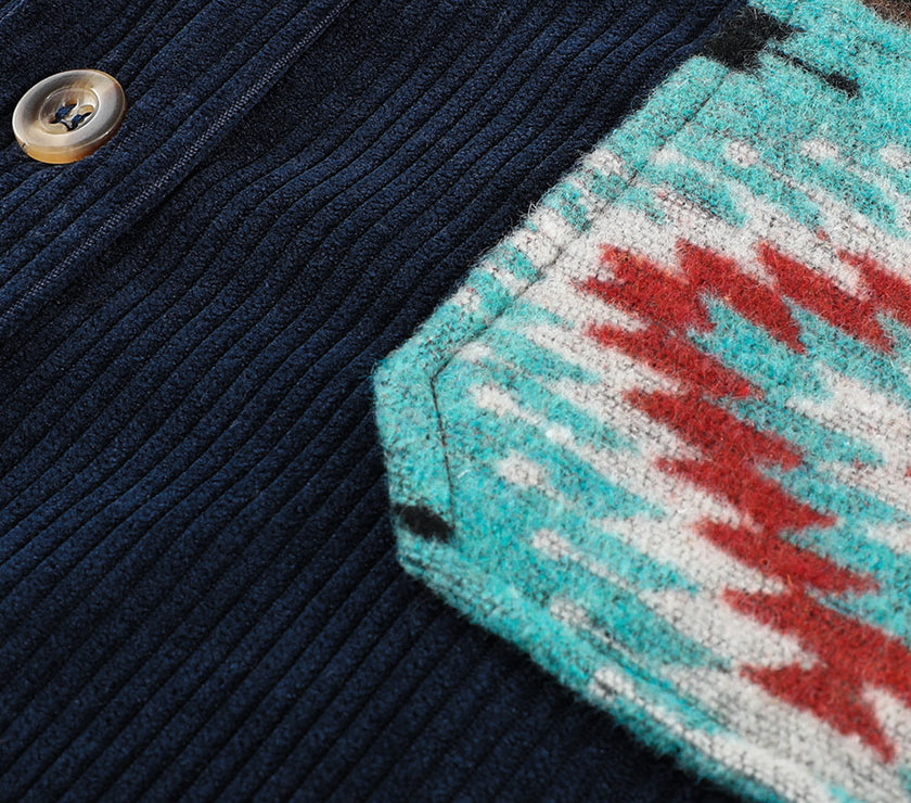 Pocketed Geometric Collared Neck Shacket