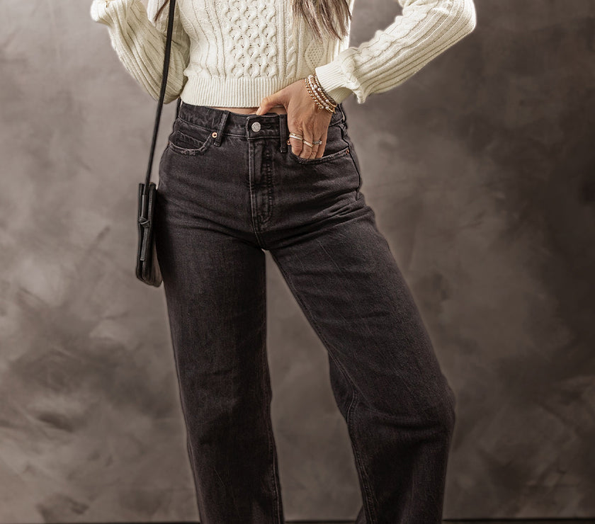 Cable-Knit Round Neck Long Sleeve Sweater