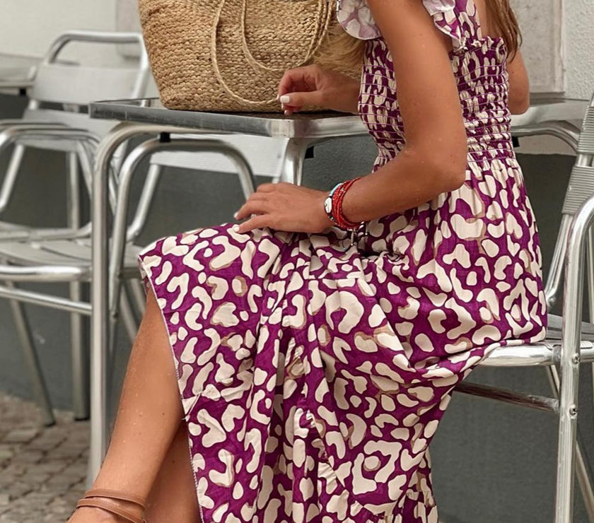 Ruffled Printed Wide Strap Dress