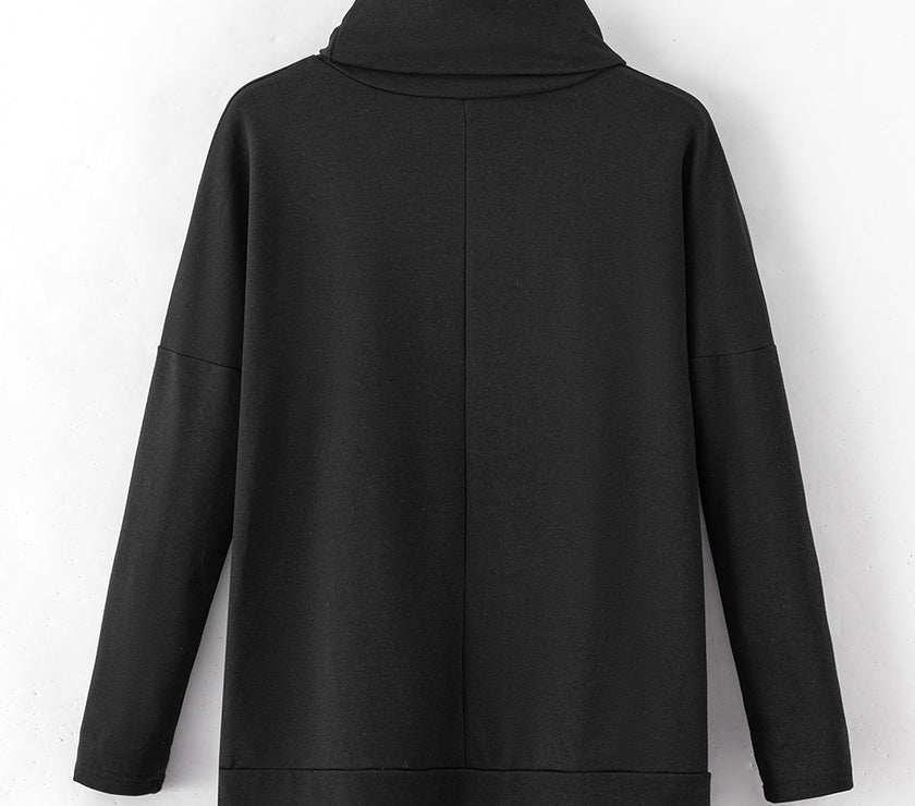 Side Slit High-Low Cowl Neck Long Sleeve Blouse