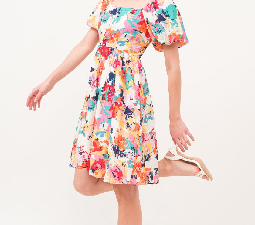 And The Why Square Neck Puff Sleeve Floral Dress