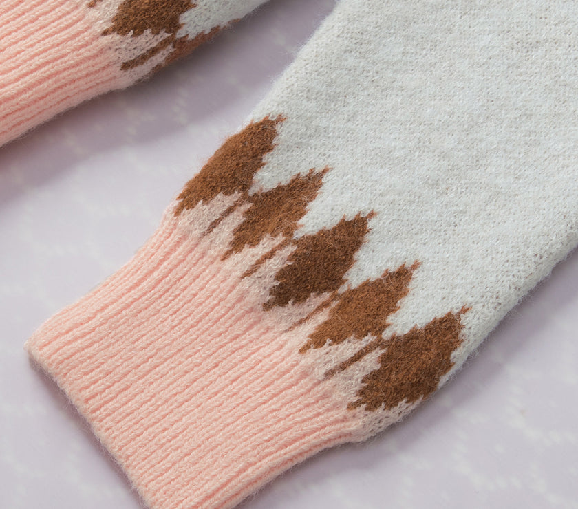 Geometric Contrast Round Neck Long Sleeve Sweater