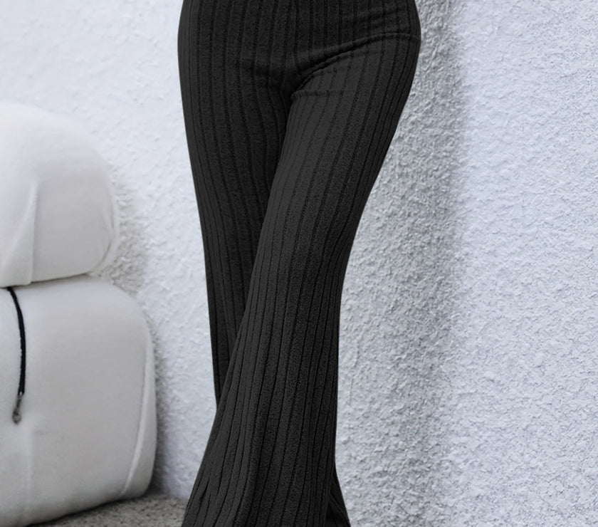 Basic Bae Full Size Ribbed High Waist Flare Pants