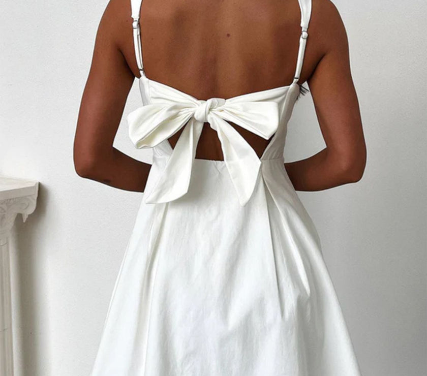 Devine Bow Back Square Neck Mini Dress