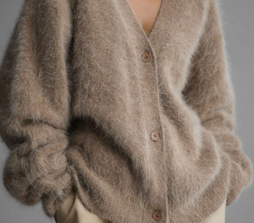 Fuzzy Button Down Long Sleeve Cardigan