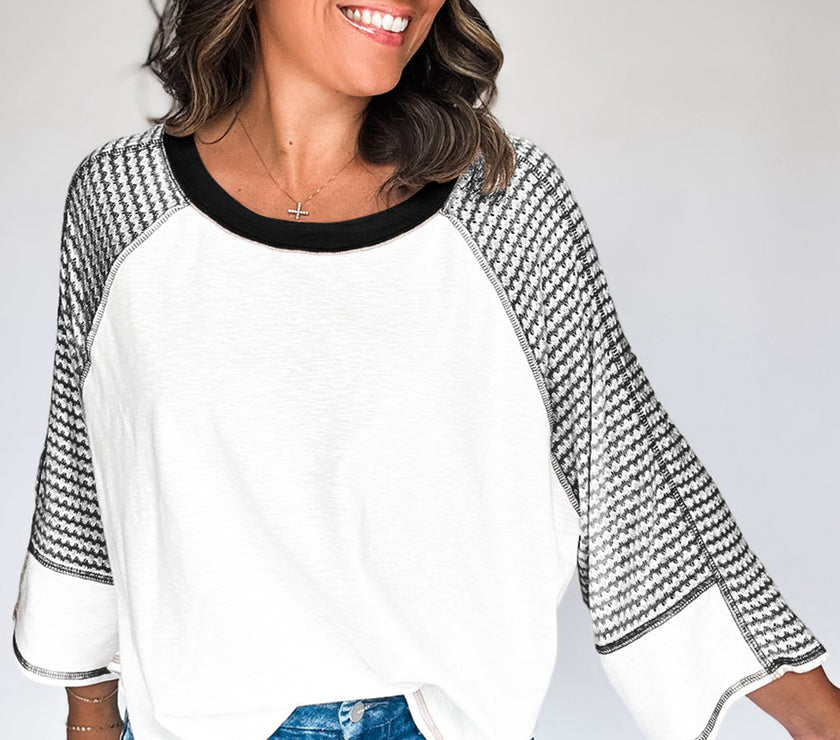 Striped Round Neck Raglan Sleeve Top