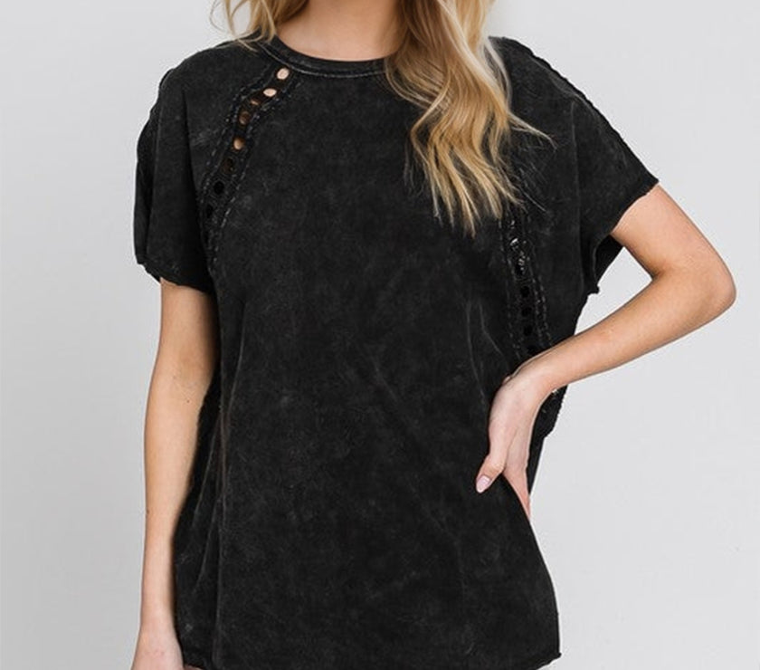 Double Take Full Size Cutout Round Neck Short Sleeve T-Shirt