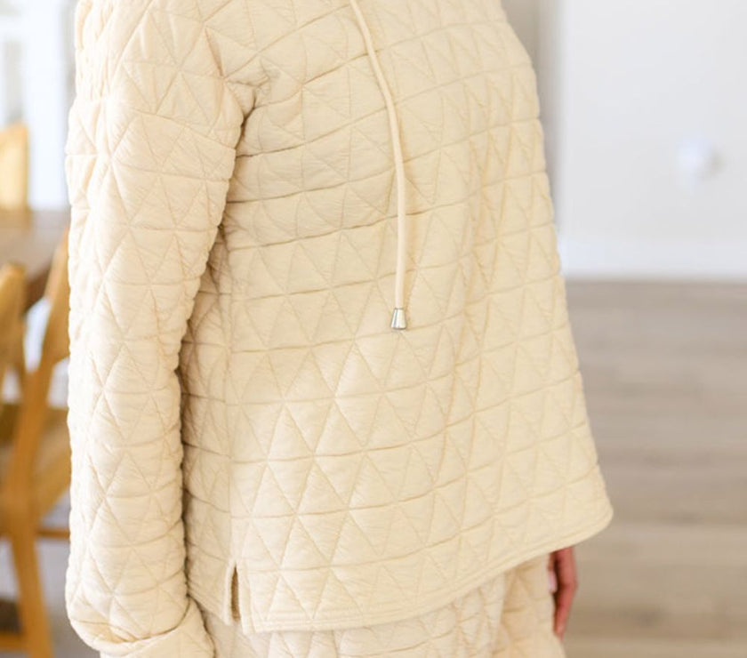 Drawstring Quilted Hooded Top and Shorts Set