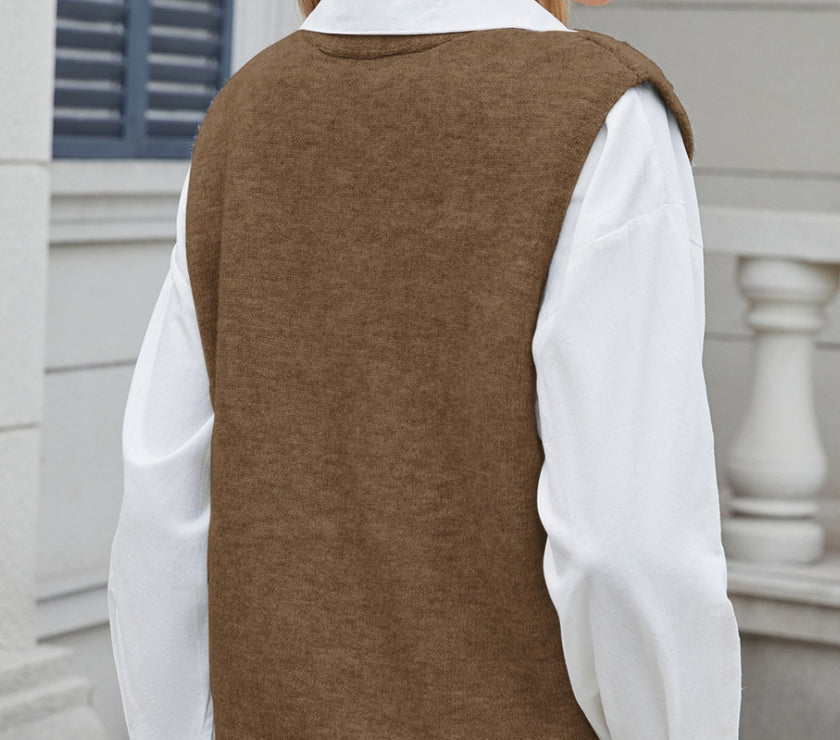 Button Down V-Neck Sweater Vest