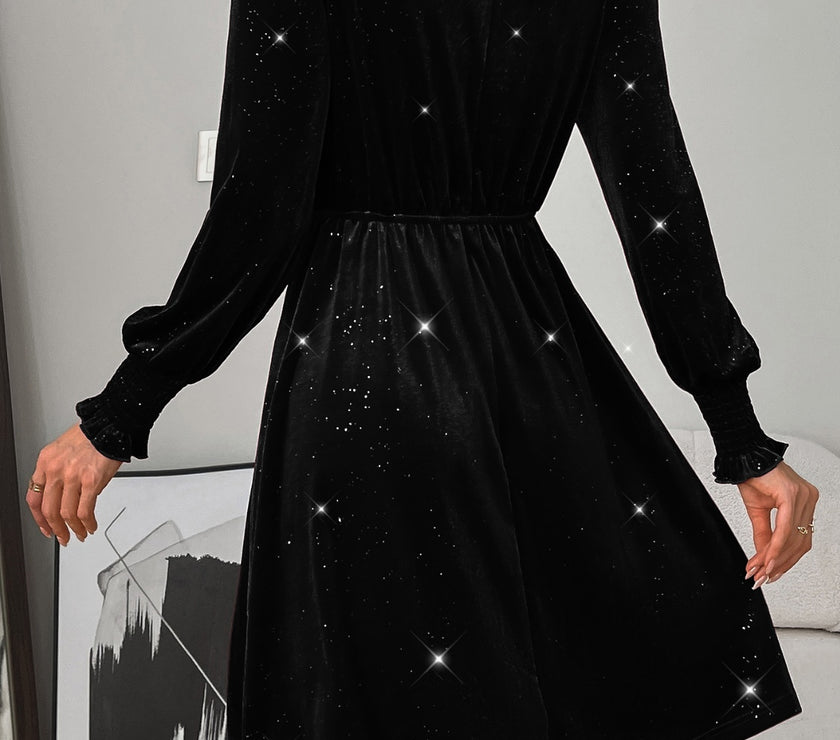 Glitter Mock Neck Long Sleeve Mini Dress
