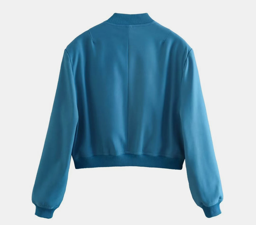 Pocketed Snap Down Baseball Collar Jacket