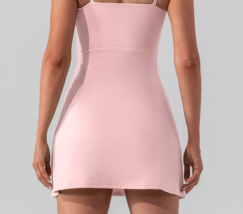 Square Neck Sleeveless Slit Mini Active Dress