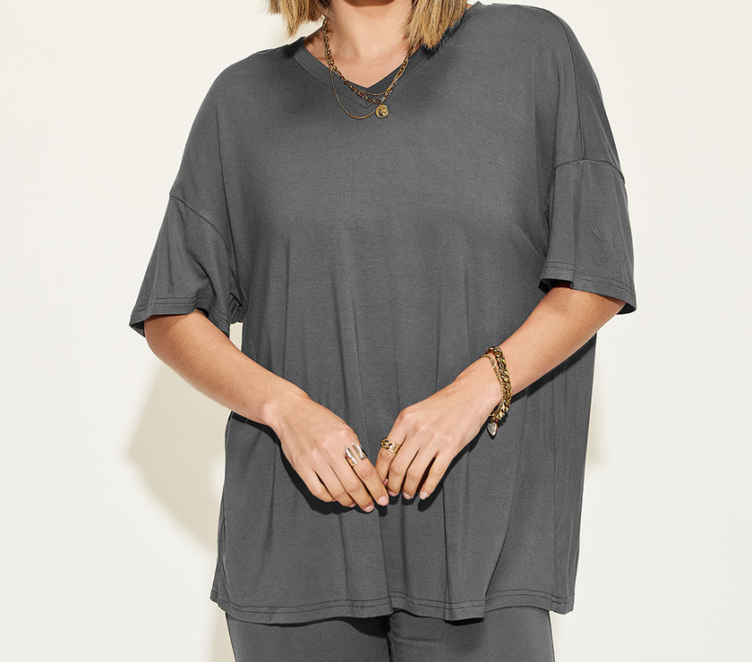 Basic Bae Full Size V-Neck Drop Shoulder T-Shirt and Shorts Set