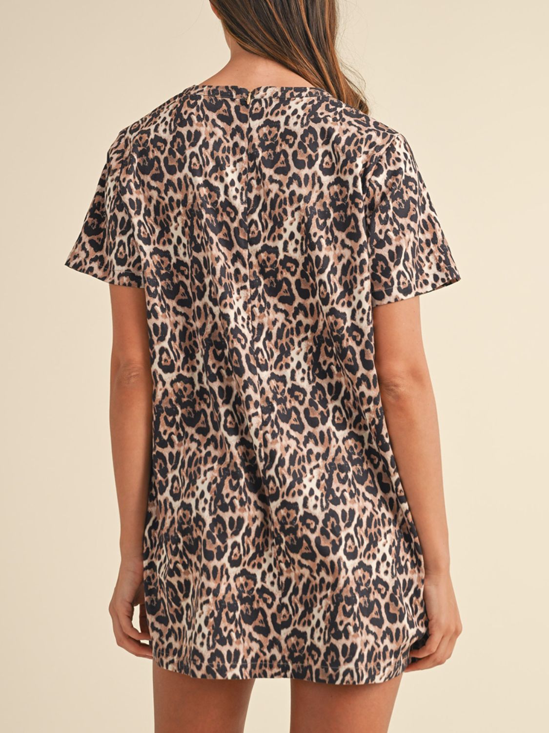 Leopard Round Neck Short Sleeve Mini Dress