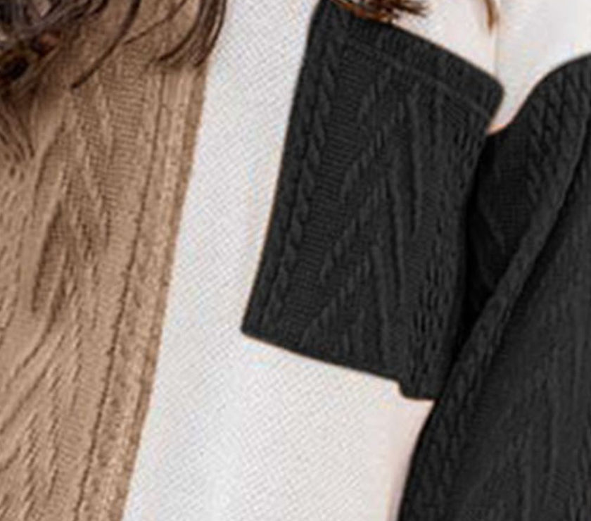 Full Size Color Block Cable-Knit Tops