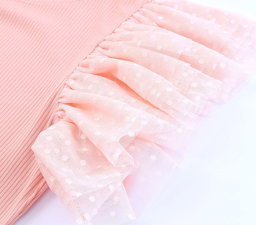 Ruffled Round Neck Cap Sleeve Blouse